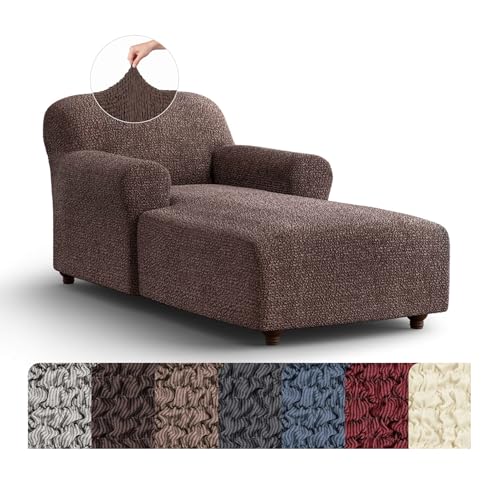PAULATO BY GA.I.CO. Chaise Lounge Cover – Soft Form-Fit Slipcover – Stretch 1-Piece Protector for Lounge Chair – Mille Righe Fabric – Brown (with Armrest 32"-48" Wide)