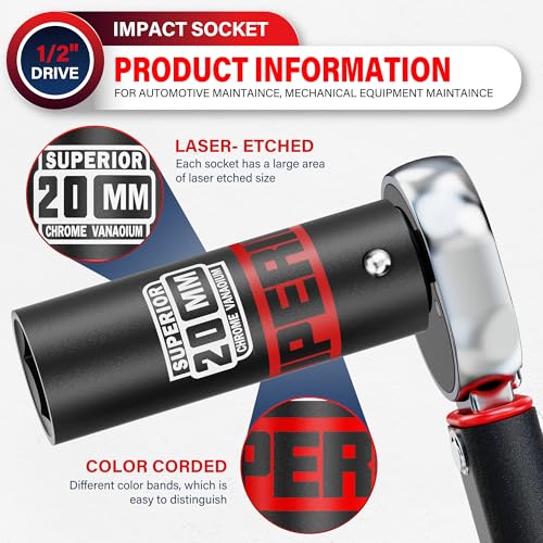 Image of 1 /2 inch Drive Impact Socket, 20 mm Deep Socket, Metric, 6 Point, CR-V, for Automotive Maintaince, Mechanical Equipment Maintaince