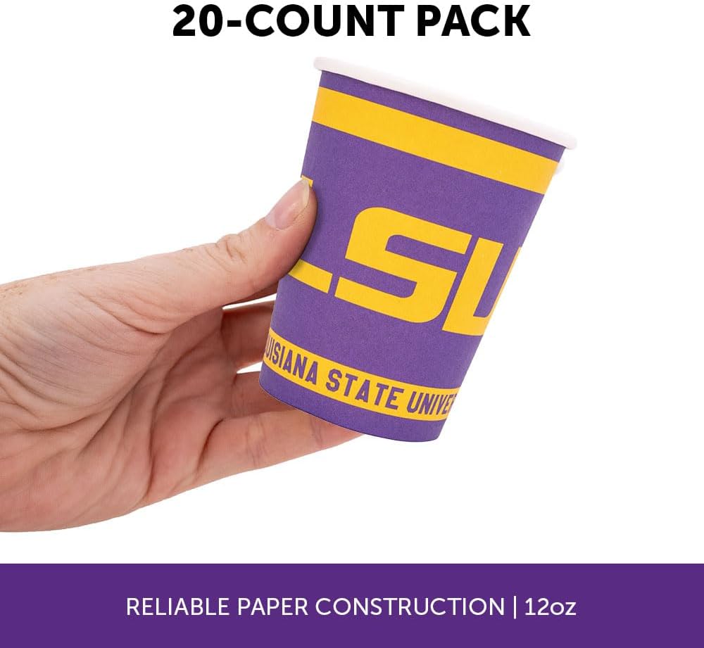 Desert Cactus Louisianna State University Paper Cups LSU Tigers 20 Count 9 Ounce Cold Beverage for Tailgates, Graduation, Party and Game Day Tablecloth Decoration (Design A)