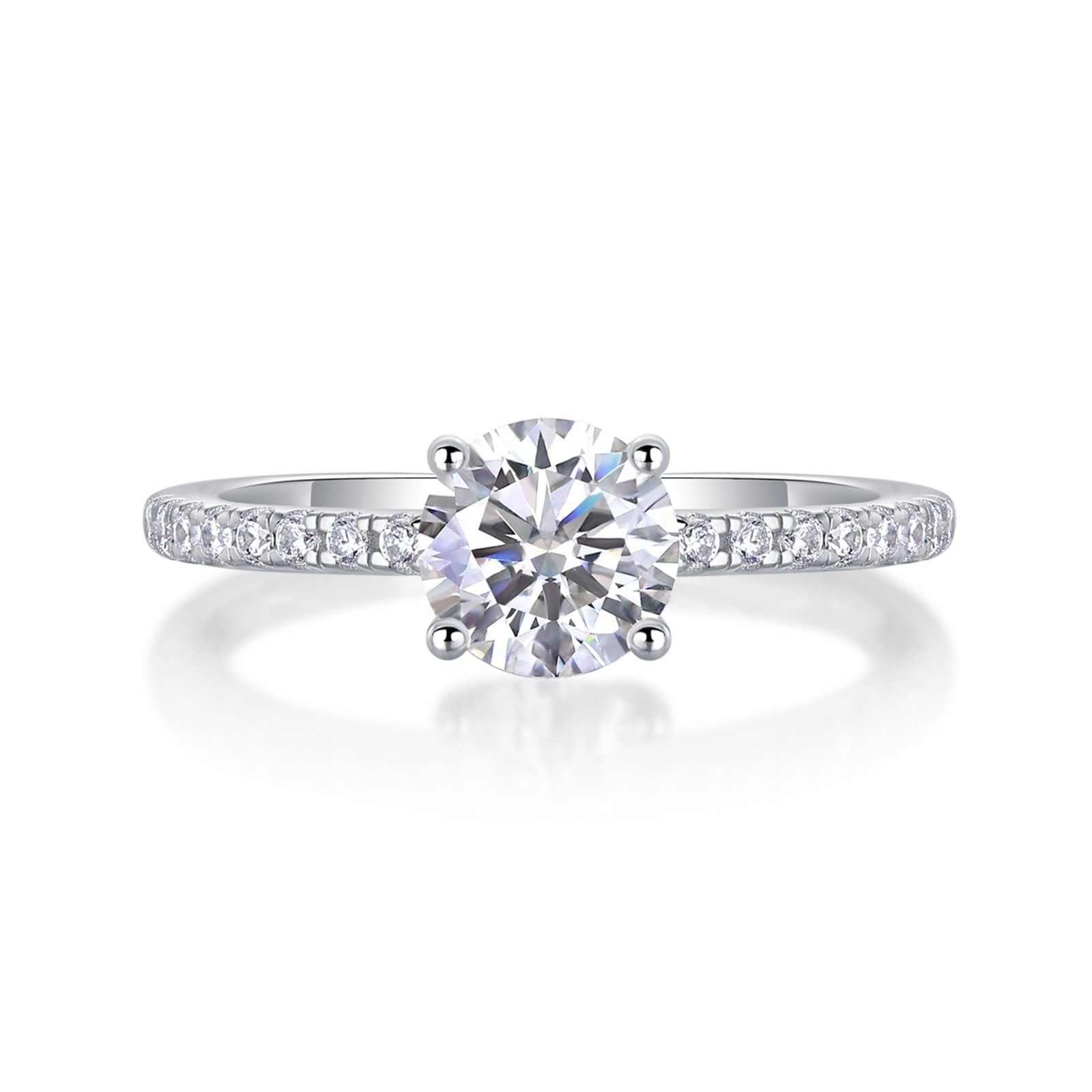 Anello per proposta di matrimonio, da donna, sottile, sottile, con moissanite rotonda, 2 carati, in argento bianco 14 carati, misura 50 (15,9)