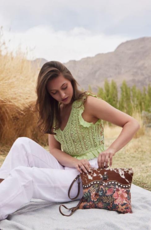 Myra Bag Floral Purses for Women - Cow Hide Bag, Genuine Leather and Canvas Floral Purse, Cowhide Flower Handbags for Women - Image 3