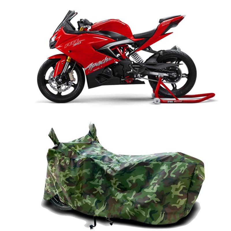 Image of DUFFEL-100% Heat Protection Two Wheeler Bike /Scooty Body Cover for TVS Apache RTR 310 BS6 Water Resistance /UV-Rays /Birds Dropping /Scratchproof /Dust Proof /Waterproof[Green Jungle Print]