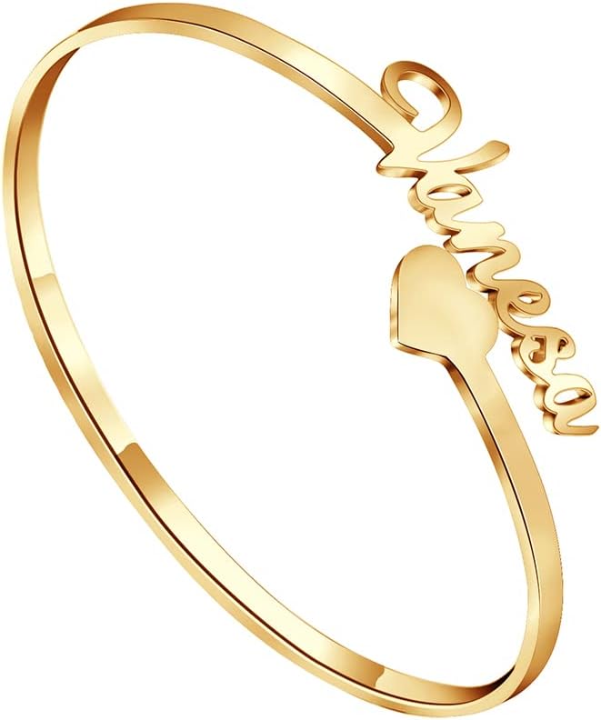 Personalized Name Bracelets, 18K Gold Custom Engraved Name Cuff Bangle Bracelets for Women, Mom, Daughter, Personalized Jewelry Gifts for Her