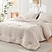 HYMOKEGE Beige Queen Comforter Set Seersucker 7 Pieces, All Season Luxury Bed in a Bag for Bedroom, Bedding Set with Comforters, Sheets, Pillowcases & Shams