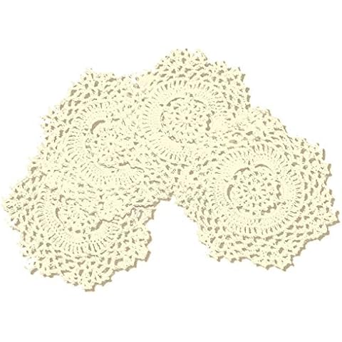 4 PCS Beige 5 Inch Round 100% HANDMADE Crochet Lace Coaster Placemats Doilies Cover