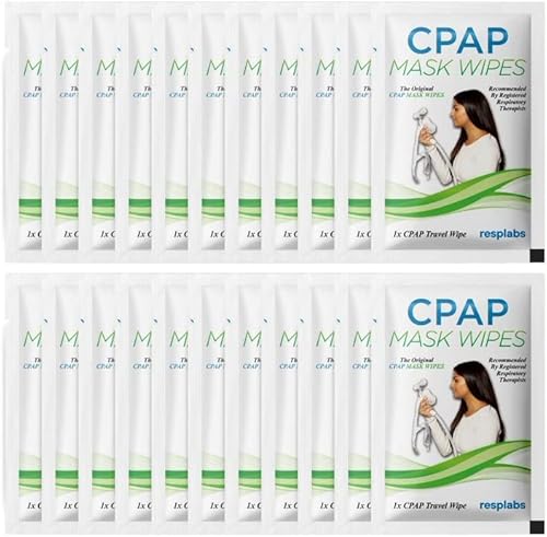 resplabs CPAP Mask Cleaning Wipes - Unscented, Alcohol-Free Cleaner for All Masks, Cushions, Supplies - 20 Individually Wrapped Wipe Pack