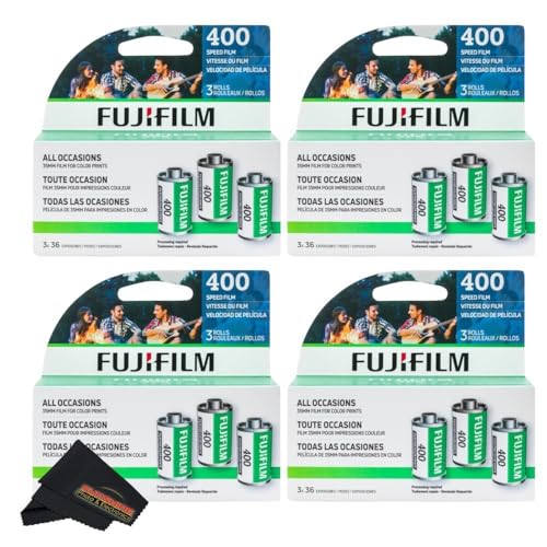 Fujifilm Fujicolor 400 Color Negative Film (35mm Roll Film, 3x36) + Sunshine Photo Microfiber Cleaning Cloth (4 Pack)