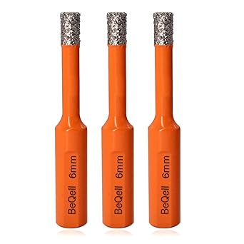 Dry Diamond Core Drill Bit Set,BeQell 3pcs 1/4 Inch (6mm) Vacuum Brazed Tile Hole Saw with Triangle Shank for Porcelain Tile Ceramic Stone Concrete Granite Marble Masonry Brick Cutting