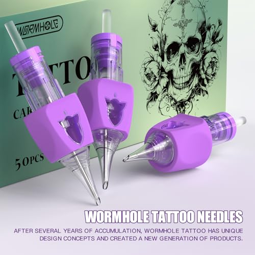 Image of Wormhole 50pcs Tattoo Cartridge Needles Mixed Sizes Disposable Finger Ledge Tattoo Needles #12 Standard 3RL 5RL 7RL 9RL 11RL Round Liner for Tattoo Machine Tattoo Gun Tattoo Supplies
