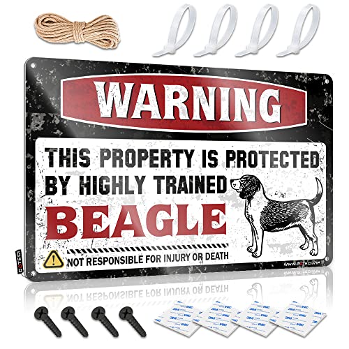 COTECI Man Cave Accessories Warning This Property Is Protected By A High Trained Beagle Metal Sign Best Man Cave Gifts xTC (TC