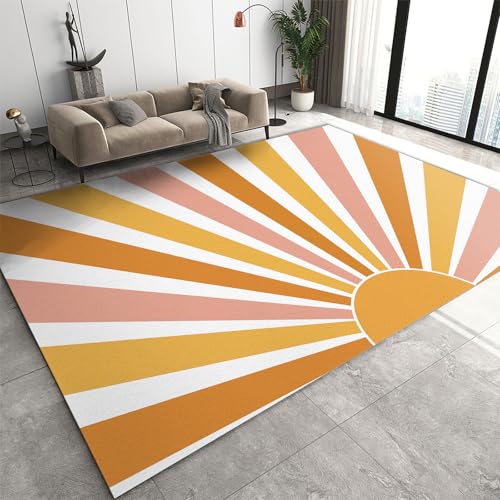 Image of JYIZUA Abstract Boho Sun Area Rug for Living Room, Modern Orange Yellow Sun Boho Playroom Area Rug, Non Slip Washable Foldable Low Pile Classroom Rug for Entryway Hallway Office Bedroom Nursery 5x8ft