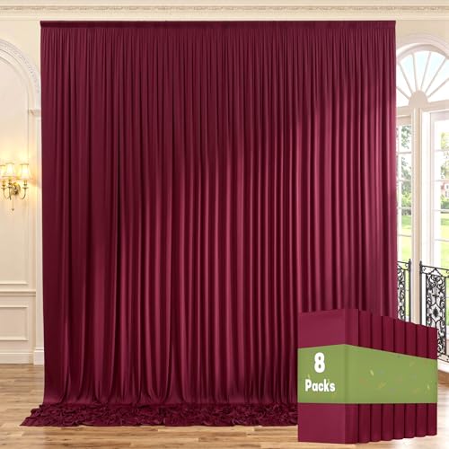NSSONBEN Rideau de fond sans plis marron de 12,2 x 3 m pour fêtes, rideaux de fond photo en tissu épais bordeaux 8 panneaux 1,5 x 3 m pour mariages, anniversaires, photographie de fond Rideaux