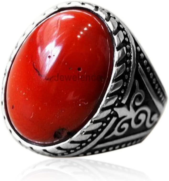 Solid 925 Sterling Silver Ring For Women & Men, Natural Red Jasper Ring, Silver Statement Ring, Bezel Set Oval Red Gemstone Hypoallergenic Handmade Ring Christmas Gift