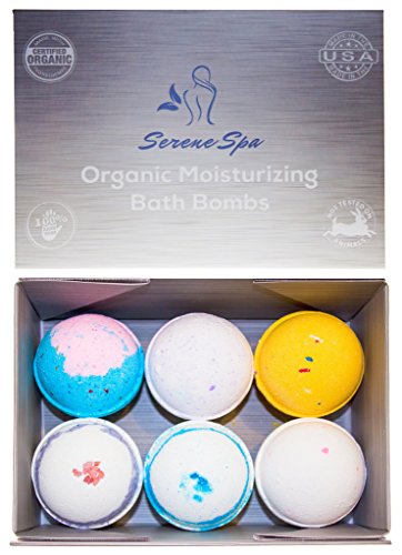 Bath Bomb Gift Set by Serene Spa (Set of 6) - Proudly Handmade in the USA with Organic Moisturizing Shea Butter, Cocoa Butter & All Natural Essential Oils - Lush Aromatherapy Fizzies Set Makes a Perfect Gift Box