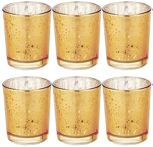 Floralcraft Cylinder Glass Votive Candle Holders Speckled Stylish Tealight Holder for Table Centerpiece, Home Party Wedding Decorations - Champagne/Gold (Pack of 24)