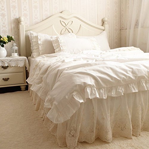 Amazon｜エレガントな刺繍レースオフホワイトコットン掛け布団カバー