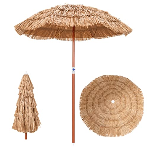 COSTWAY Sonnenschirm Hawaii, Strandschirm Stroh neigbar, Gartenschirm höhenverstellbar, UV-Schutz,...