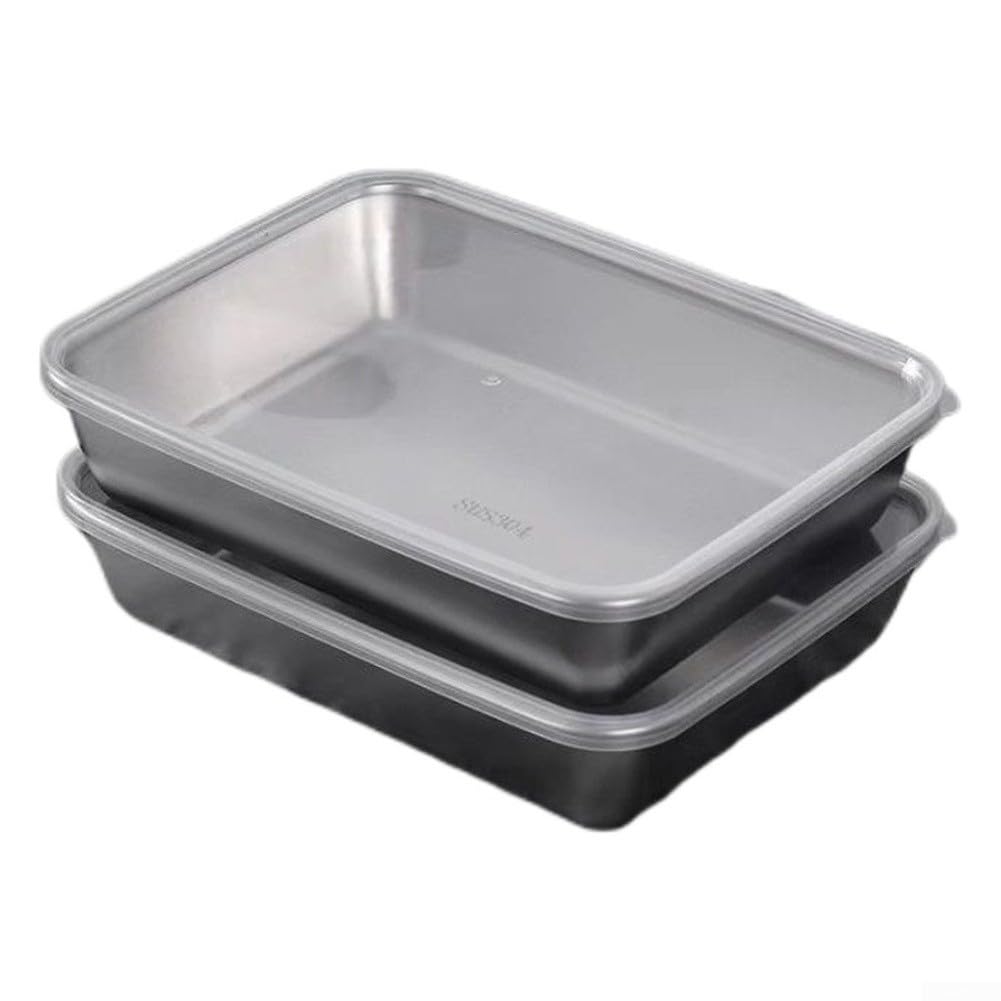 Confezione da 6 contenitori per alimenti in acciaio inox con coperchio, impilabili e impilabili, quadrati, adatti al forno, per cucina, catering, feste, 25 x 18 x 6 cm