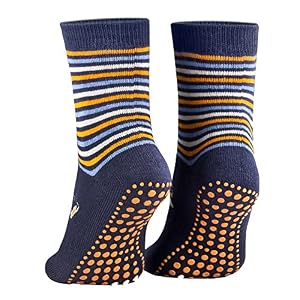 Piarini 2 Paar Kinder Stoppersocken ABS Socken Anti Rutschsocken Noppen Baumwolle Jungen Mädchen Blau 35 36 37 38