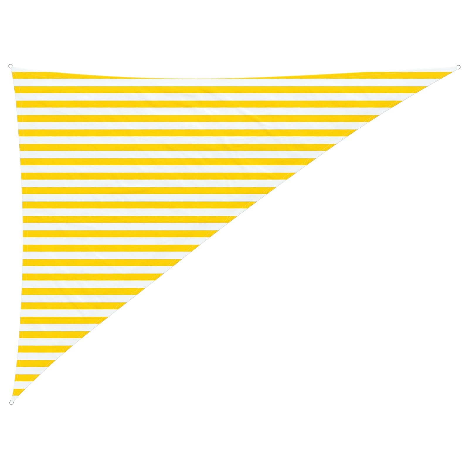 Voile d'ombrage triangulaire - 3 x 4 x 5 m - Rayures jaunes et blanches - Tissu Oxford robuste - Pour terrasse, jardin, balcon - Brise-vue résistant avec anneaux en D en acier inoxydable