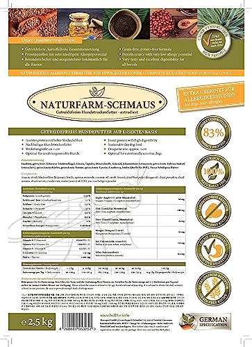 Bellfor Naturfarm-Schmaus Getreidefreies Hundetrockenfutter mit Insekten mit hoher Verdaulichkeit ohne tierische Nebenerzeugnisse 7,5 kg