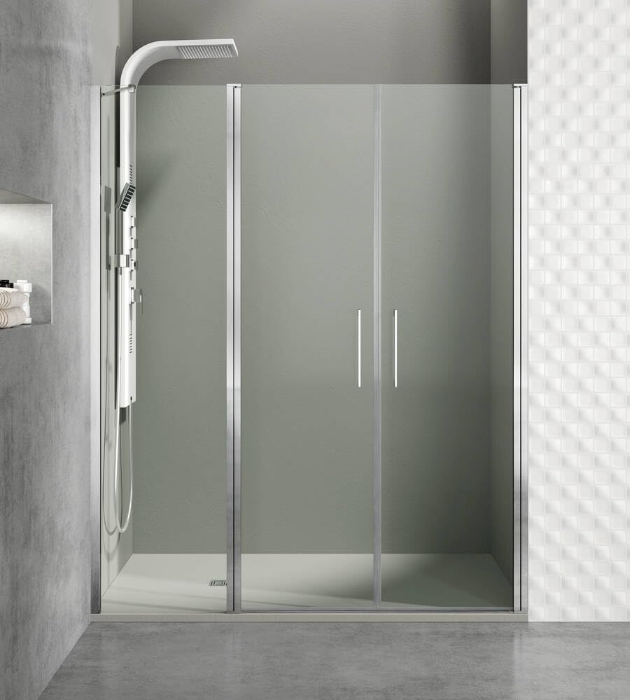 GME - Mampara Ducha 2 Puertas + 1 Fija Cromo 145cm | Mampara de Cristal con Perfilería de Aluminio y 195cm de Altura | Cristal Templado 6mm Antical Y Cierre Magnético