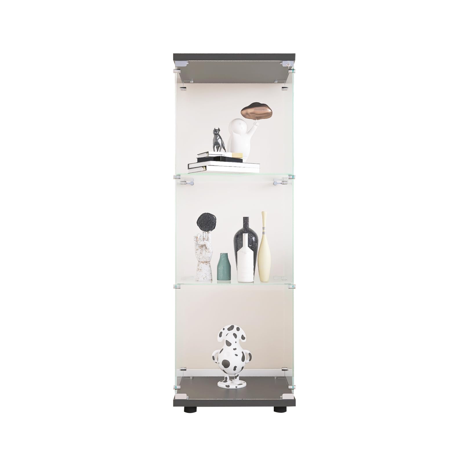 Vitrina de cristal negro, 3 capas, cristal y madera, cerradura, vitrina de pie, para coleccionables, libros, vino, oficina, salón, cocina, 125 x 42 x 36 cm