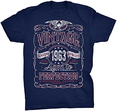 60th Birthday Gift Shirt for Men - Vintage 1963 Aged to Perfection - Navy-003-Md