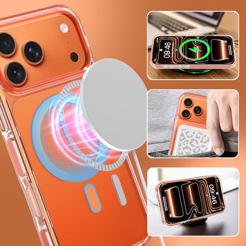 Image of Magnetic Case for iPhone 17 Pro Max [Compatible with Magsafe] [Anti-Yellowing] [1 Screen Protector] Slim Clear Iridescent Case for iPhone 17 Pro Max 6.9 inch 2025, Orange