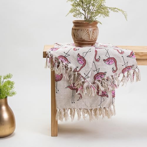 Image of Handmade 100% Cotton Hand Block Print Floral Flamingo Sofa Throw Blanket for Couch & Car, 50x70 Inches or 127cm x 178cm (Multi-Color 010)