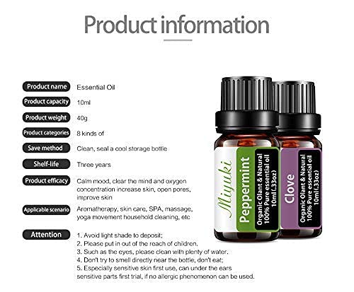 Miyuki AM-ESSENTIALOILS-CM Essential Oil Gift Sets, With Peppermint,Clove,Citronella,Eucalyptus,Clary Sage,Raspberry,Coconut,Strawberry Oil thumb #1