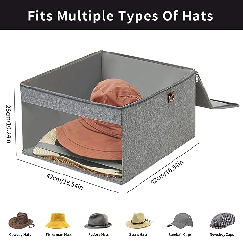 Qozary Hat Storage Box - Large Hat Organizer for Cowboy Hats, Hat Box for Women & Men, Foldable Closet Storage Box, Dustproof Hat Travel Case - Easily Store Wide Brim Hats - Thumbnail 2