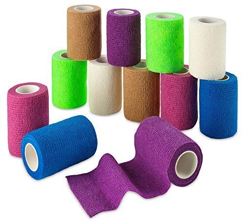 Self Adherent Wrap - Bulk Pack of 12, Athletic Tape Rolls and Sports