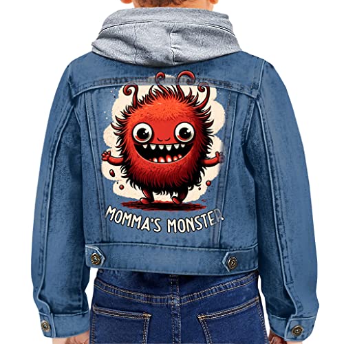 Momma's Monster Toddler Hooded Denim Jacket - Printed Jean Jacket - Graphic Denim Jacket for Kids