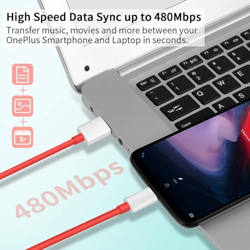 Image of AIBEX One plus 65W Dash Warp Charge Cable, 6.5A Type-C To Usb C Pd Data Sync Fast Charging Cable Compatible With One Plus 8T / 9 / 9R / 9 Pro / 9Rt / 10R / Nord & For All Type C Device (DL129 Red, 1 Meter)