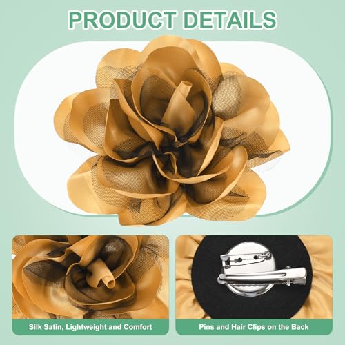 Image of M METERXITY Large Women's Brooches Lapel Pin, Lapel Pins Dainty Satin Fabric Big Camellia Flower Hair Clip Dancer Pin Up for Hats /Parties /Clothes