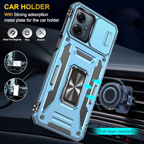 Image of Slide Camera Cover with Ring Holder Mobile Phone Case Cover for Motorola Moto G54 (Blue)