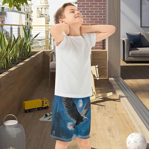 DOMIKING Moon Hawk Blue Kids Shorts Pull-on Boys Shorts with Elastic Waist Casual Athletic Pants for Playwear Summer 5