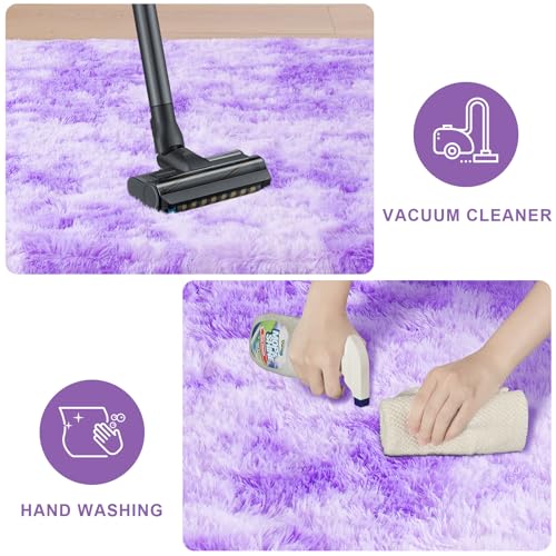 5x8 Tie Dyed Purple Fluffy Area Rugs for Bedroom, Soft Indoor Plush Rug for Living Room, Large Furry Fuzzy Shag Floor Carpet for Kids Nursery Boys Room Dorm Classroom Home Office Decor Mat
