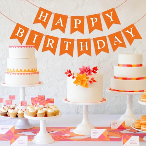 Image of Orange Happy Birthday Banner Birthday Sign for Backdrop Happy Birthday Party Decorations for Kids Women Orange Tea Party Room Decor Bunting Banner Garland Birthday Party Supplies