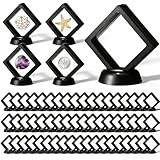 60 Stück 3D-schwebende Vitrine, Kunststoff-Münzhalter mit Ständer für Herausforderungsmünzen, Medaillons, Schmuck, Steine und Exemplare, 7,9 x 7,9 x 1,9 cm, Schutzrahmen, schwarz
