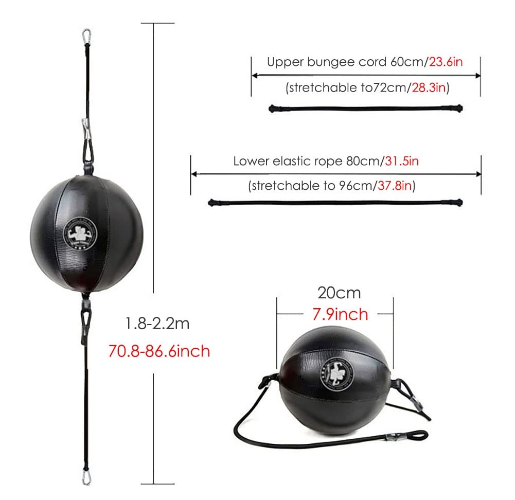 Hängender Punchingball aus Leder mit Zwei Enden, Verstellbarer Boxball mit aufblasbarem Reflexball und Pumpe, Speed Bag für Erwachsene und Kinder