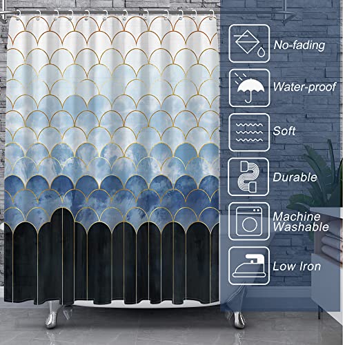 Lamplig Navy Blue Ombre Shower Curtains Marble Geometric Mermaid Pattern For Modern Bathroom Decor, Black And Gold Shower Curtain Set With 12 Hooks, Waterproof Washable Fabric Cloth, 72" X 72" #TOP7