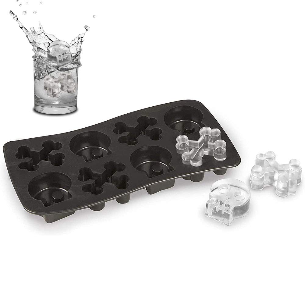 3D Skull and Crossbones Ice Cube Mold Silicone Tray Round Funny Ice Cube Maker for Whiskey,Cocktails and Juice Beverages