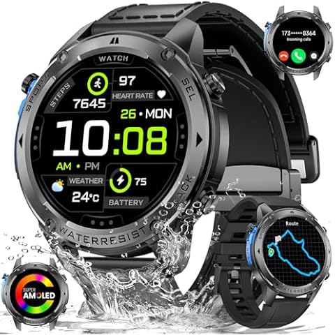 LIGE GPS Military Smart Watch for Men, Compass Smartwatch with Calling, 170+ Sport Modes Fitness Tracker Watch, 1.43'' AMOLED Smart Watches, Rugged Smart Watch for Android iOS Cover