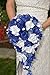 Angel Isabella 2pc Set: Cascade Bridal Bouquet & Boutonniere W/Bling: Royal Blue White - Silk Flowers