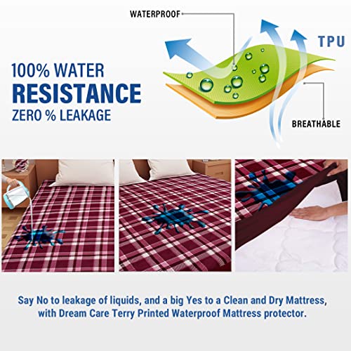 Image of Dream Care Waterproof Fitted Terry Cloth Printed Mattress Protector for King Size Bed with Elastic Strap - 78 inchX48 inch, Purple