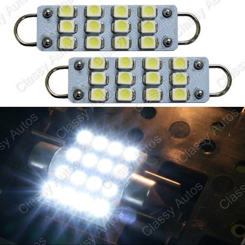 Classy Autos Bright White LED Bulbs 12 SMD Festoon Lights 42mm to 44mm Rigid Loop (A Pair)
