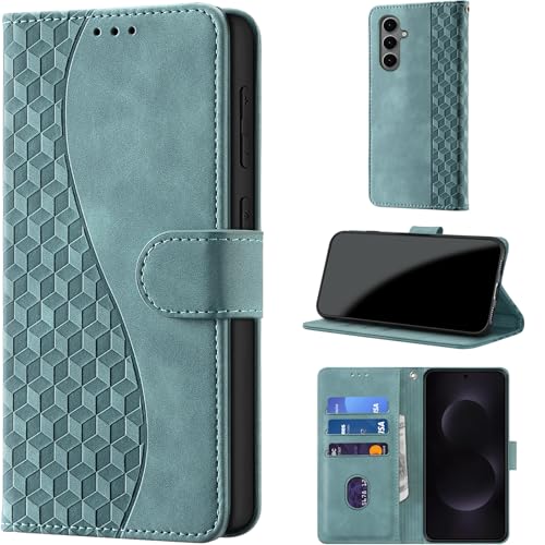 Image of Flip Wallet Case for Samsung Galaxy S25 FE PU Leather Fog Green | RFID Blocking 3 Card Slots, Built-in Kickstand, Shockproof Protective Flip Phone Cover for Samsung S25 FE