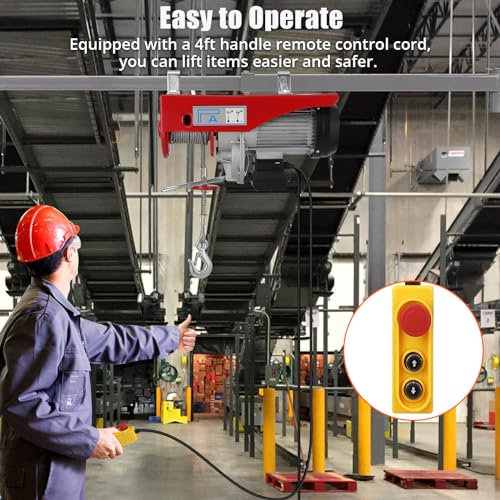 Electric Hoist 2200lbs, CuisinAid Electric Steel Wire Winch 1600W 110V, Remote Control Hoist, 39FT Single Cable Lifting Height Electric Hoist Winch for Garage Warehouse Factory